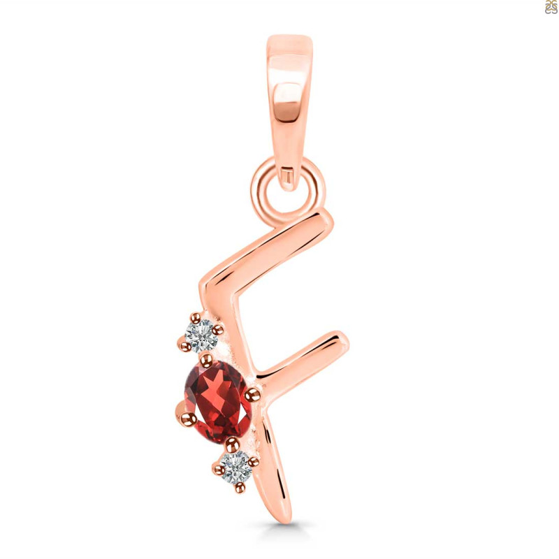Garnet & White Topaz Alphabet F Pendant GAR-RDA-6.
