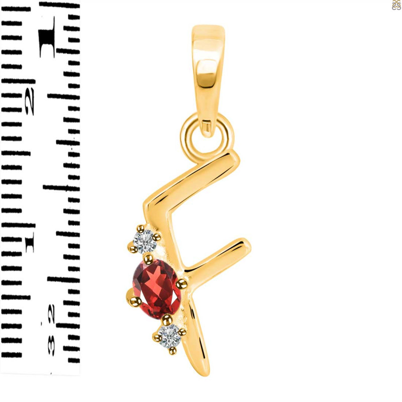 Garnet & White Topaz Alphabet F Pendant GAR-RDA-6.