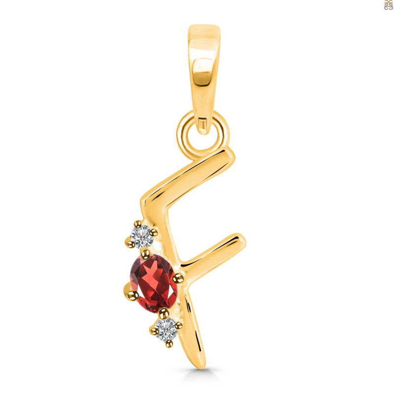 Garnet & White Topaz Alphabet F Pendant GAR-RDA-6.