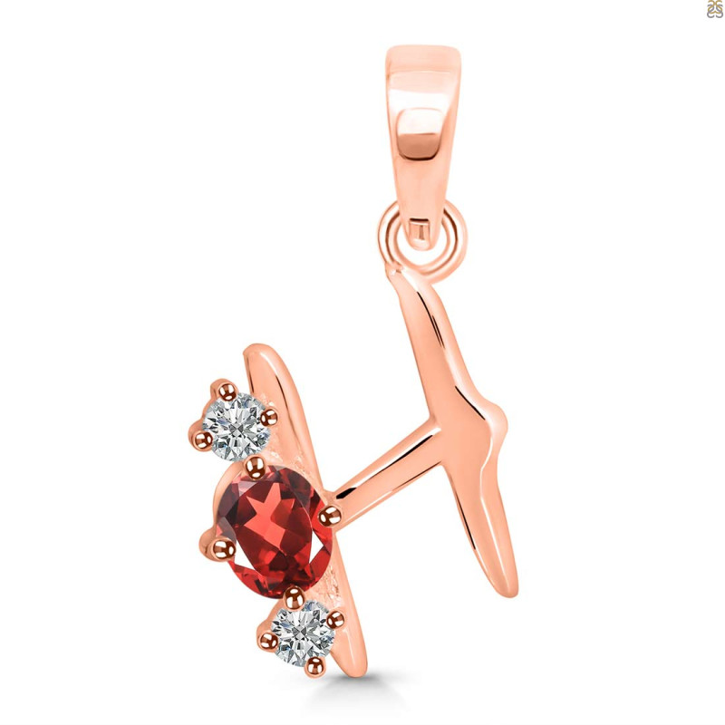 Garnet & White Topaz Alphabet H Pendant GAR-RDA-60.