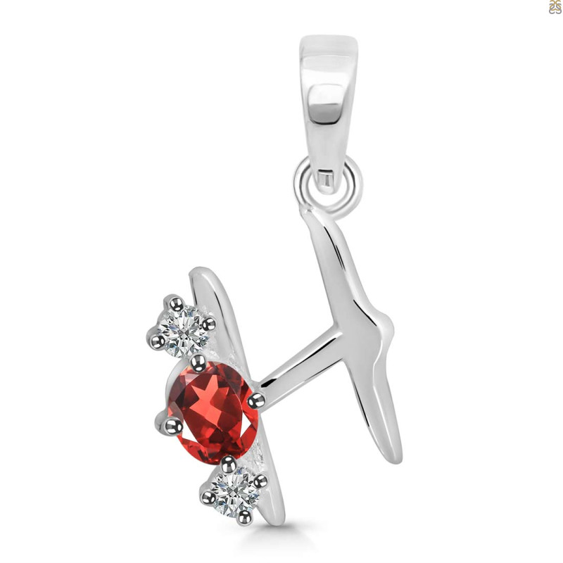 Garnet & White Topaz Alphabet H Pendant GAR-RDA-60.