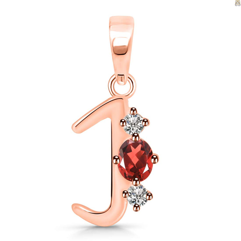 Garnet & White Topaz Alphabet J Pendant GAR-RDA-62.