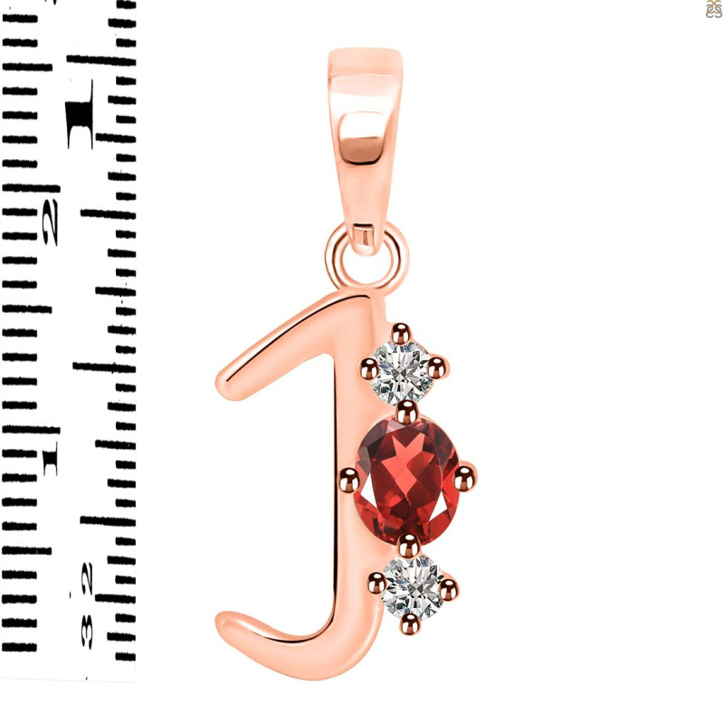 Garnet & White Topaz Alphabet J Pendant GAR-RDA-62.