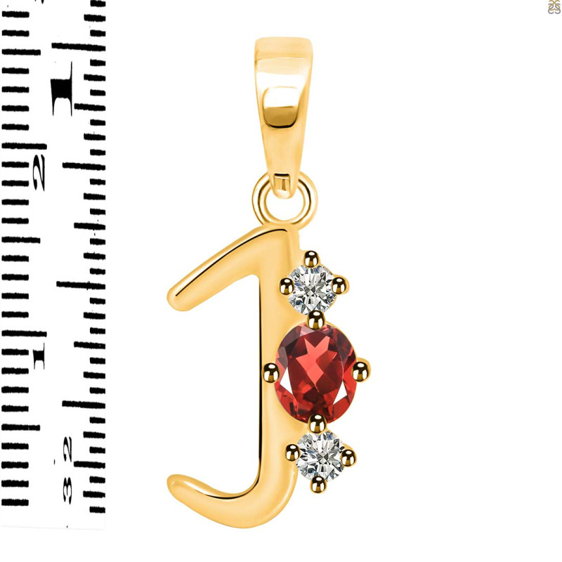 Garnet & White Topaz Alphabet J Pendant GAR-RDA-62.