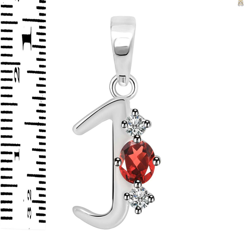 Garnet & White Topaz Alphabet J Pendant GAR-RDA-62.