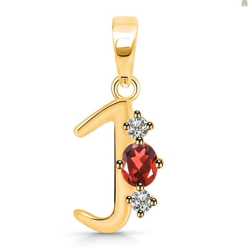 Garnet & White Topaz Alphabet J Pendant GAR-RDA-62.