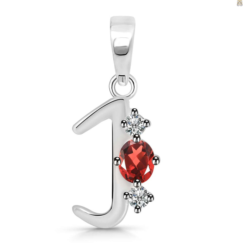 Garnet & White Topaz Alphabet J Pendant GAR-RDA-62.