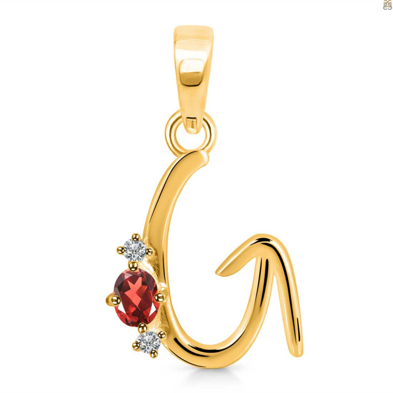 Garnet & White Topaz Alphabet G Pendant GAR-RDA-7.