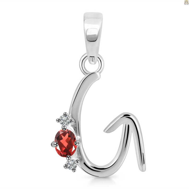 Garnet & White Topaz Alphabet G Pendant GAR-RDA-7.