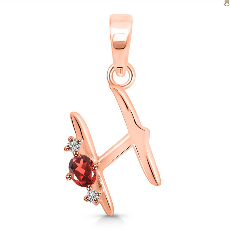 Garnet & White Topaz Alphabet H Pendant GAR-RDA-8.