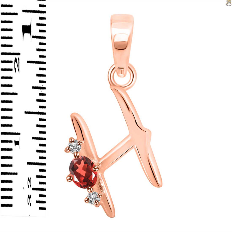 Garnet & White Topaz Alphabet H Pendant GAR-RDA-8.