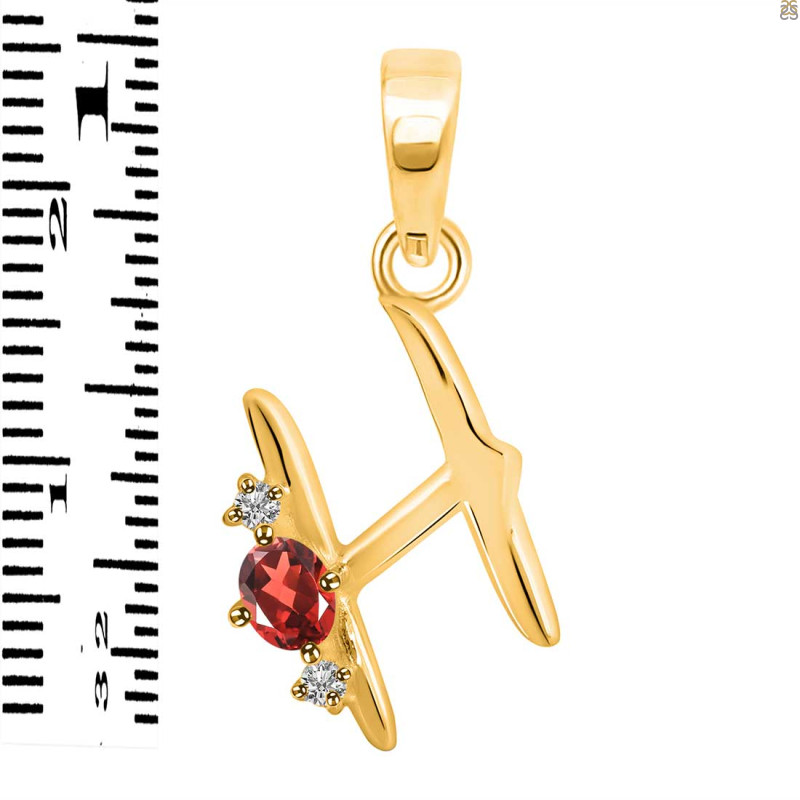 Garnet & White Topaz Alphabet H Pendant GAR-RDA-8.