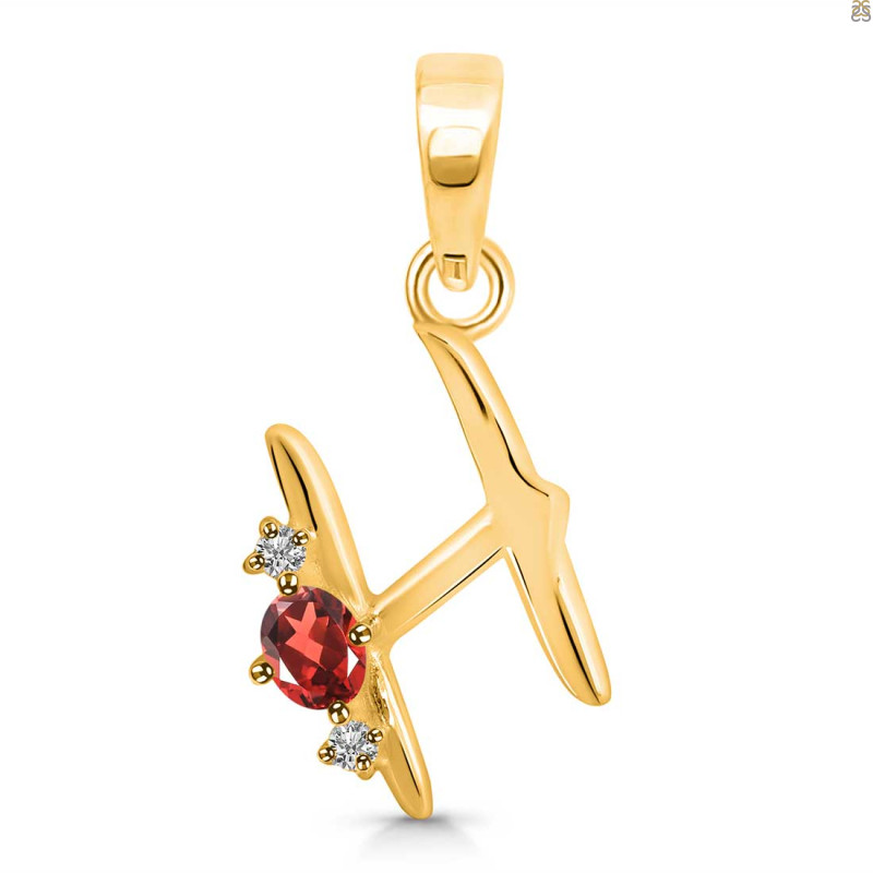 Garnet & White Topaz Alphabet H Pendant GAR-RDA-8.