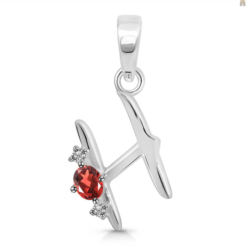 Garnet & White Topaz Alphabet H Pendant GAR-RDA-8.