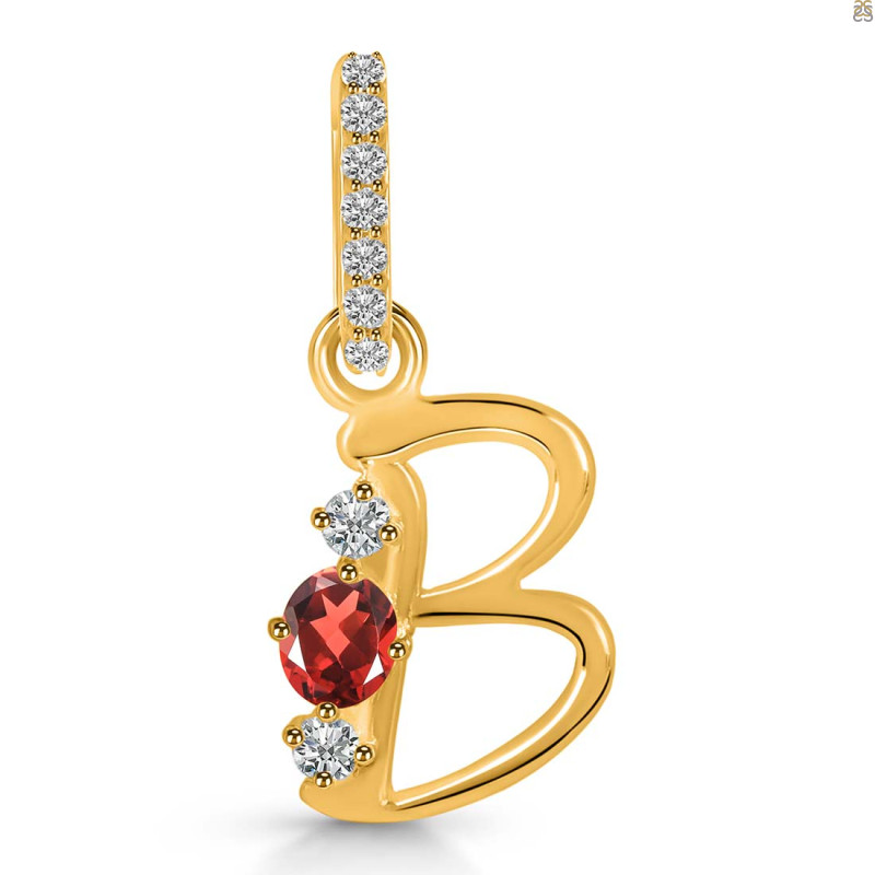 Garnet & White Topaz Alphabet B Pendant GAR-RDA-80.