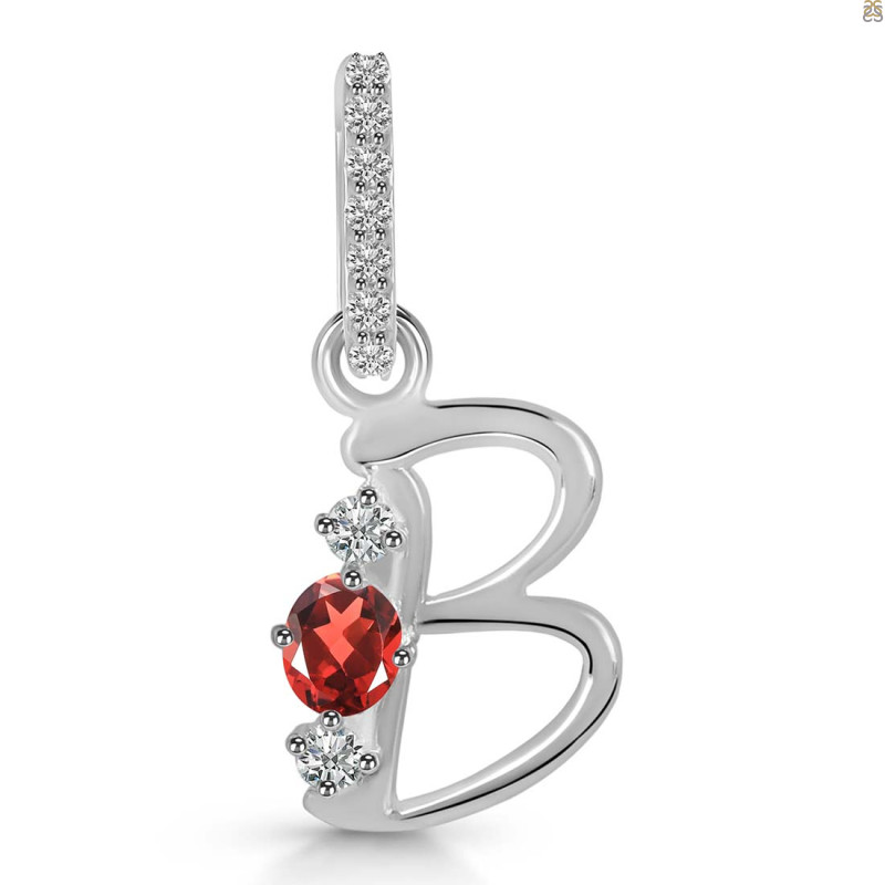 Garnet & White Topaz Alphabet B Pendant GAR-RDA-80.