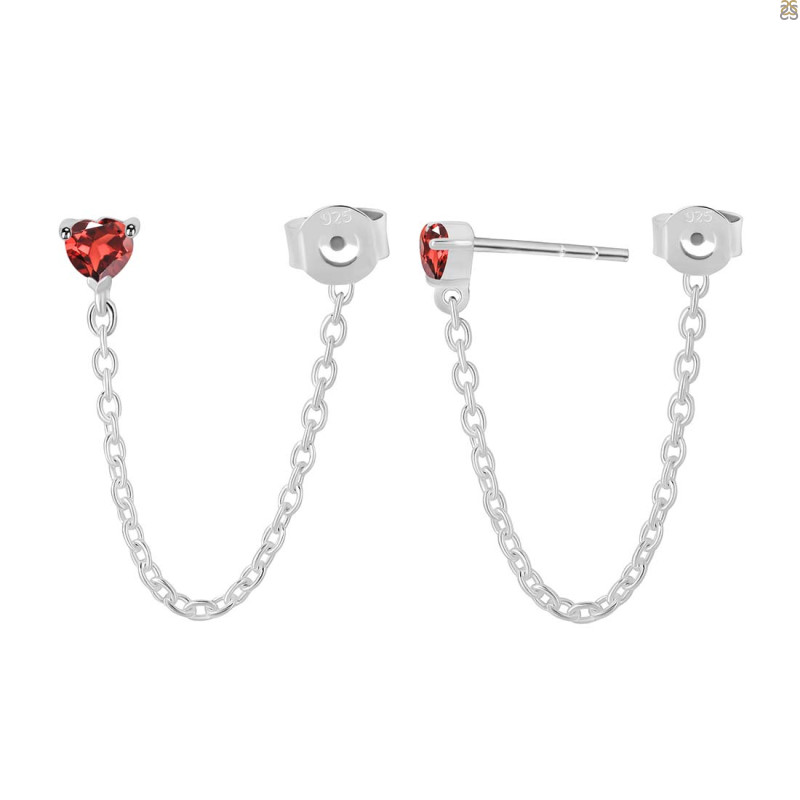 Garnet Chain Stud Earring