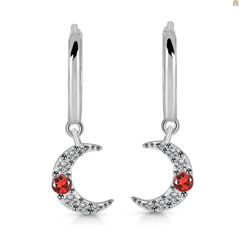 Garnet & White Topaz Hoop Earring