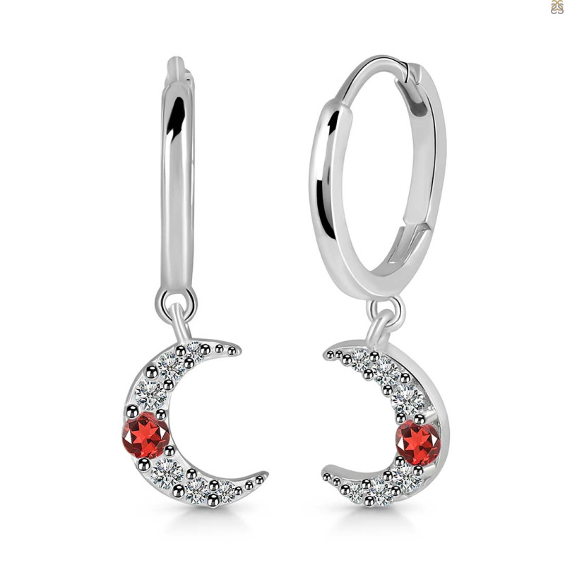 Garnet & White Topaz Hoop Earring GAR-RDE-1471.