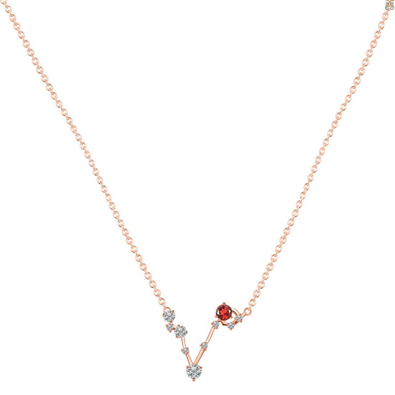 Pisces Zodiac Star Constellation Garnet & White Topaz Necklace GAR-RDN-387.
