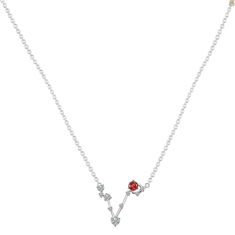 Pisces Zodiac Star Constellation Garnet & White Topaz Necklace GAR-RDN-387.