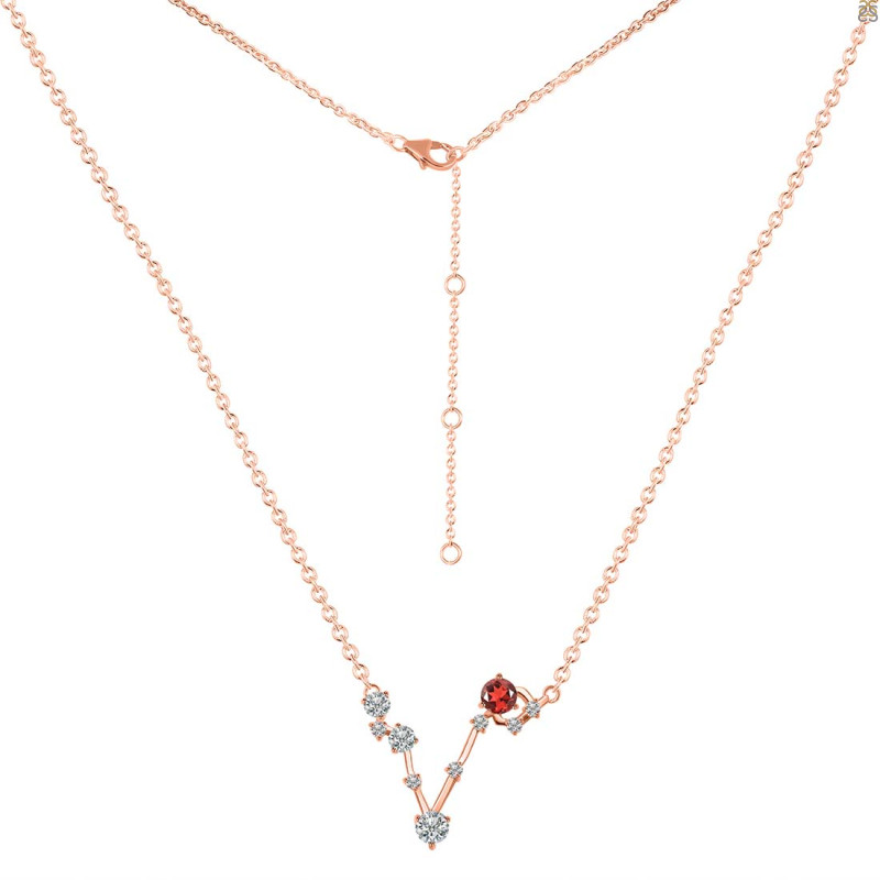 Pisces Zodiac Star Constellation Garnet & White Topaz Necklace GAR-RDN-387.