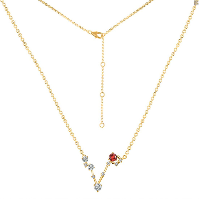 Pisces Zodiac Star Constellation Garnet & White Topaz Necklace GAR-RDN-387.