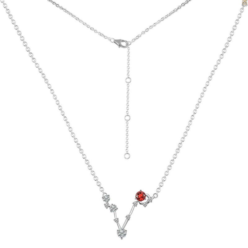 Pisces Zodiac Star Constellation Garnet & White Topaz Necklace