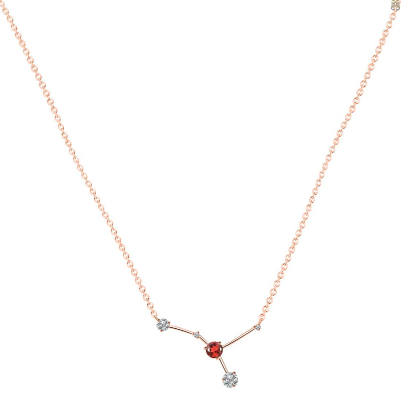 cancer Zodiac Star Constellation Garnet & White Topaz Necklace GAR-RDN-486.