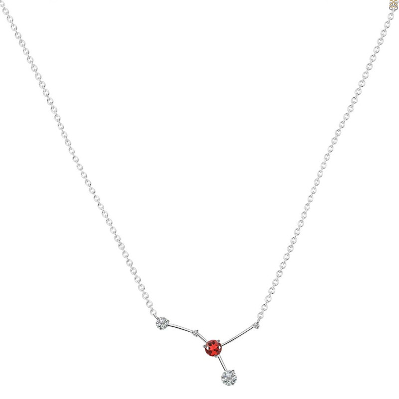 cancer Zodiac Star Constellation Garnet & White Topaz Necklace GAR-RDN-486.