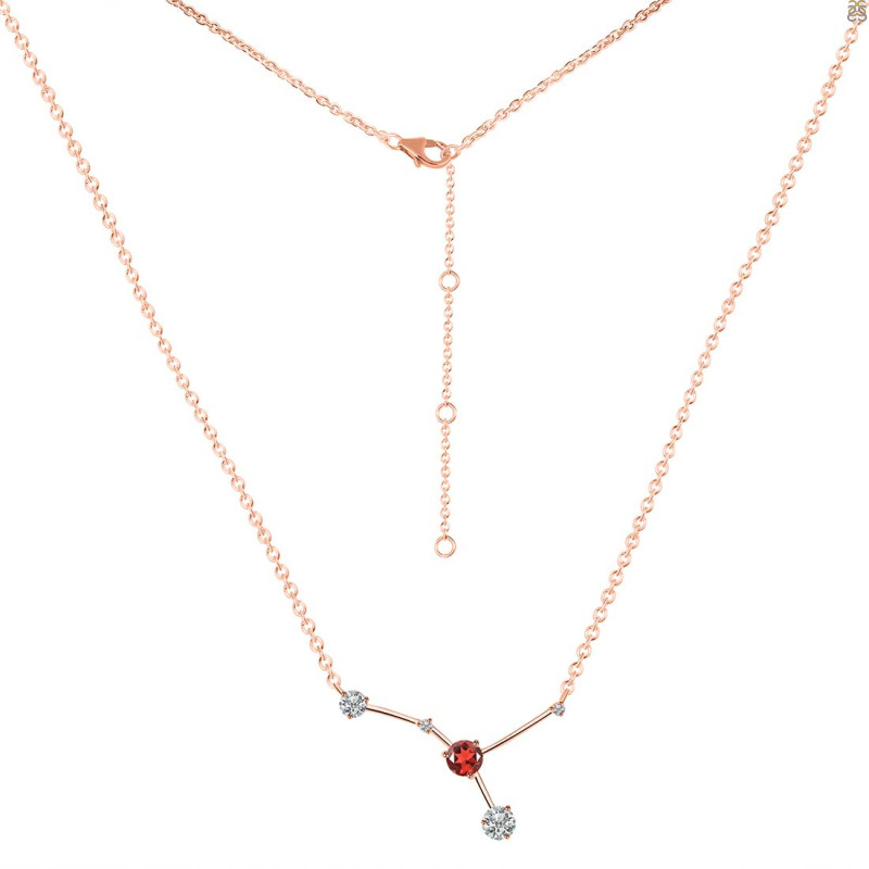 cancer Zodiac Star Constellation Garnet & White Topaz Necklace GAR-RDN-486.