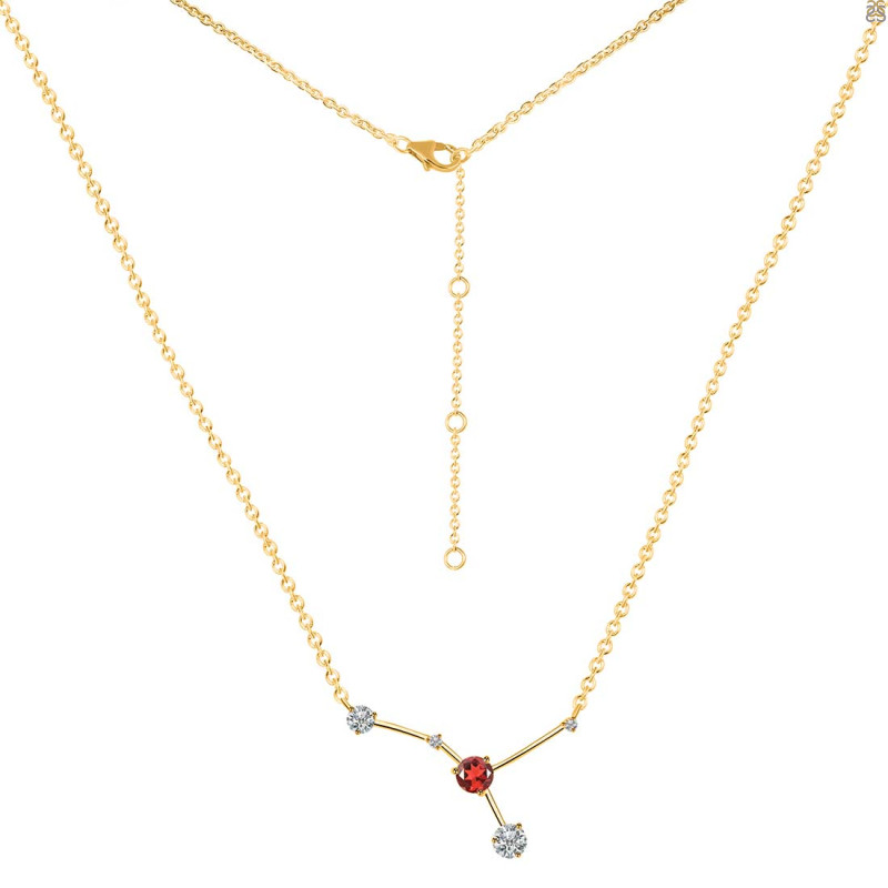 cancer Zodiac Star Constellation Garnet & White Topaz Necklace GAR-RDN-486.