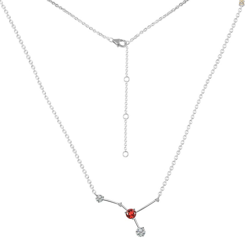 cancer Zodiac Star Constellation Garnet & White Topaz Necklace