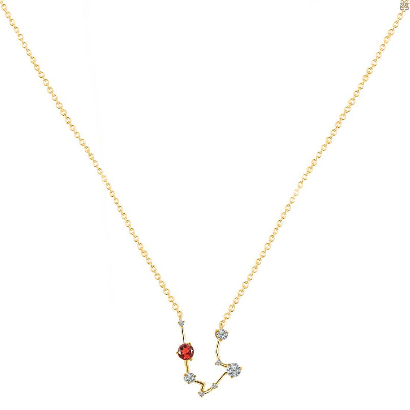 Aquarius Zodiac Star Constellation Garnet & White Topaz Necklace GAR-RDN-487.