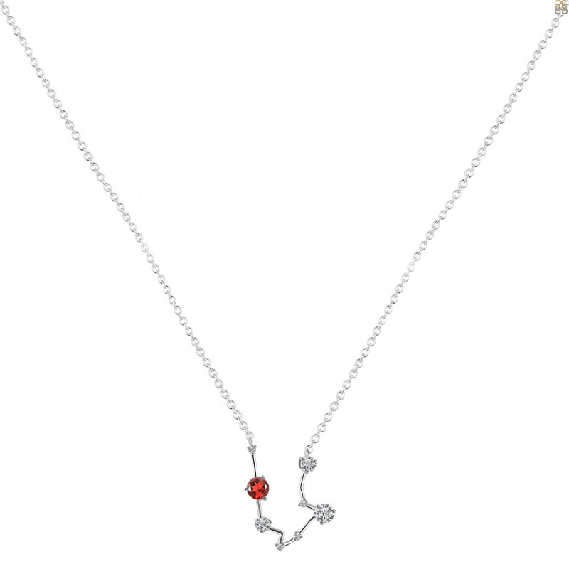 Aquarius Zodiac Star Constellation Garnet & White Topaz Necklace GAR-RDN-487.