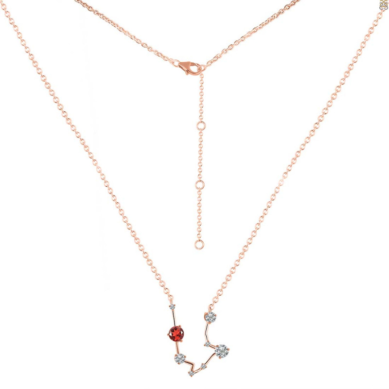 Aquarius Zodiac Star Constellation Garnet & White Topaz Necklace GAR-RDN-487.