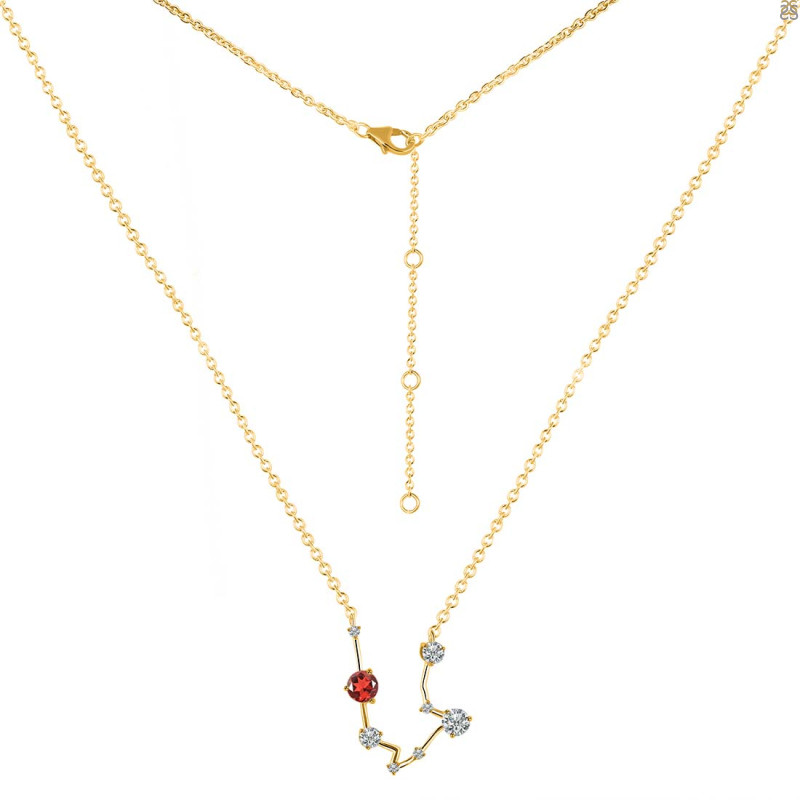 Aquarius Zodiac Star Constellation Garnet & White Topaz Necklace GAR-RDN-487.