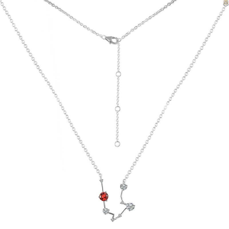 Aquarius Zodiac Star Constellation Garnet & White Topaz Necklace