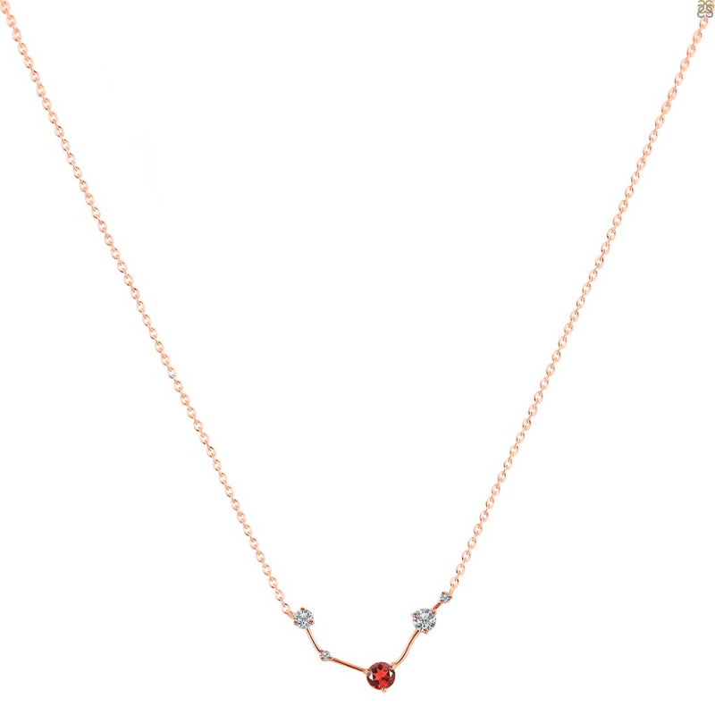 Aries Zodiac Star Constellation Garnet & White Topaz Necklace GAR-RDN-488.