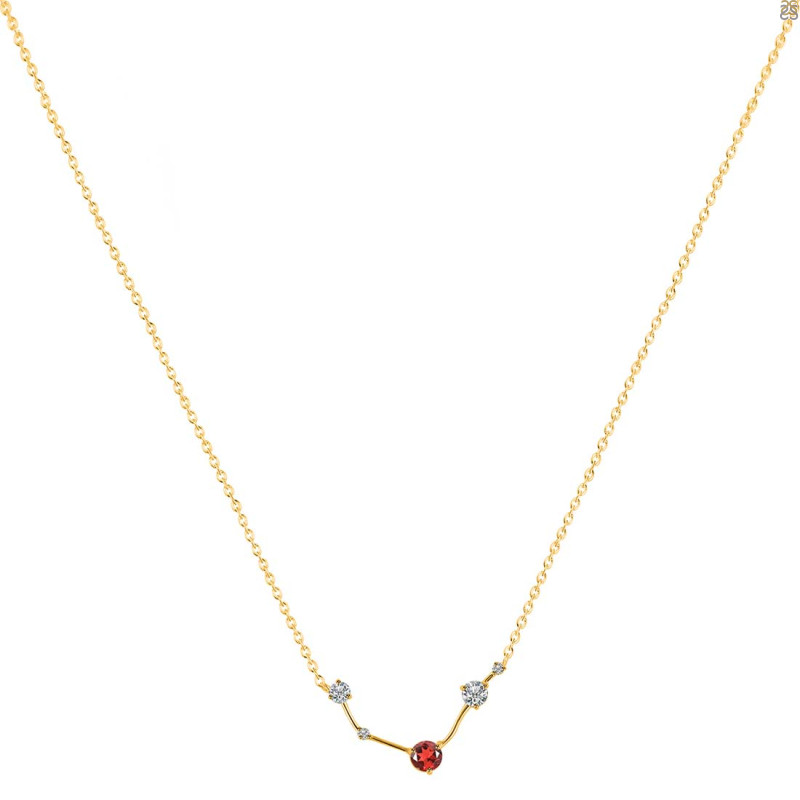 Aries Zodiac Star Constellation Garnet & White Topaz Necklace GAR-RDN-488.