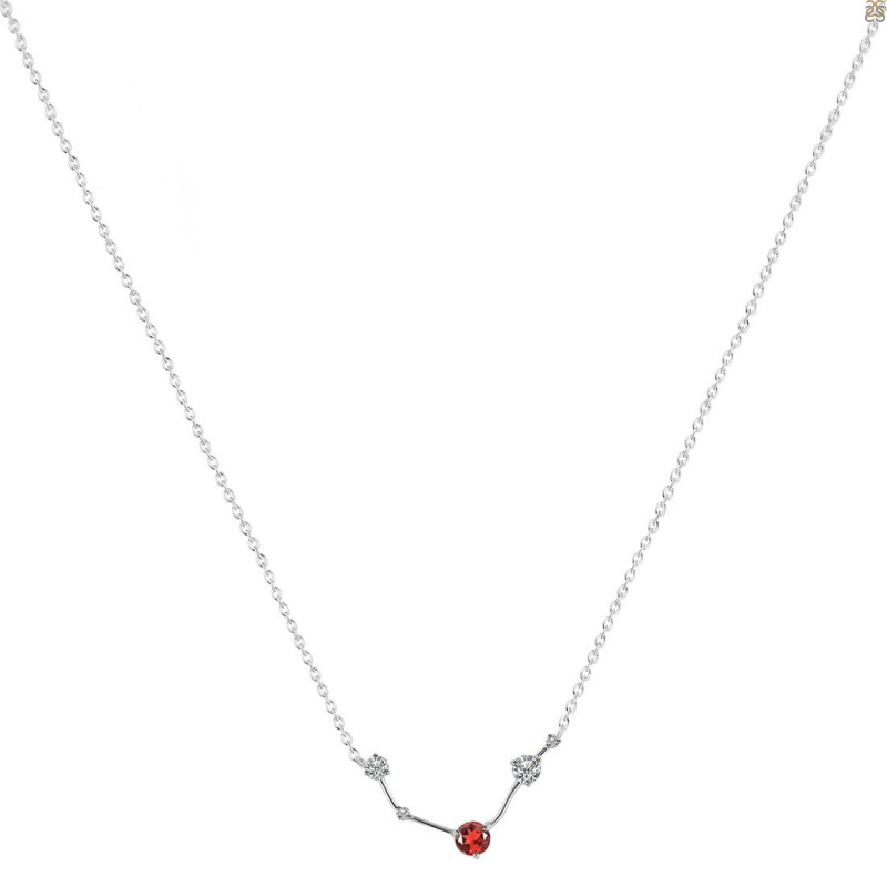 Aries Zodiac Star Constellation Garnet & White Topaz Necklace GAR-RDN-488.