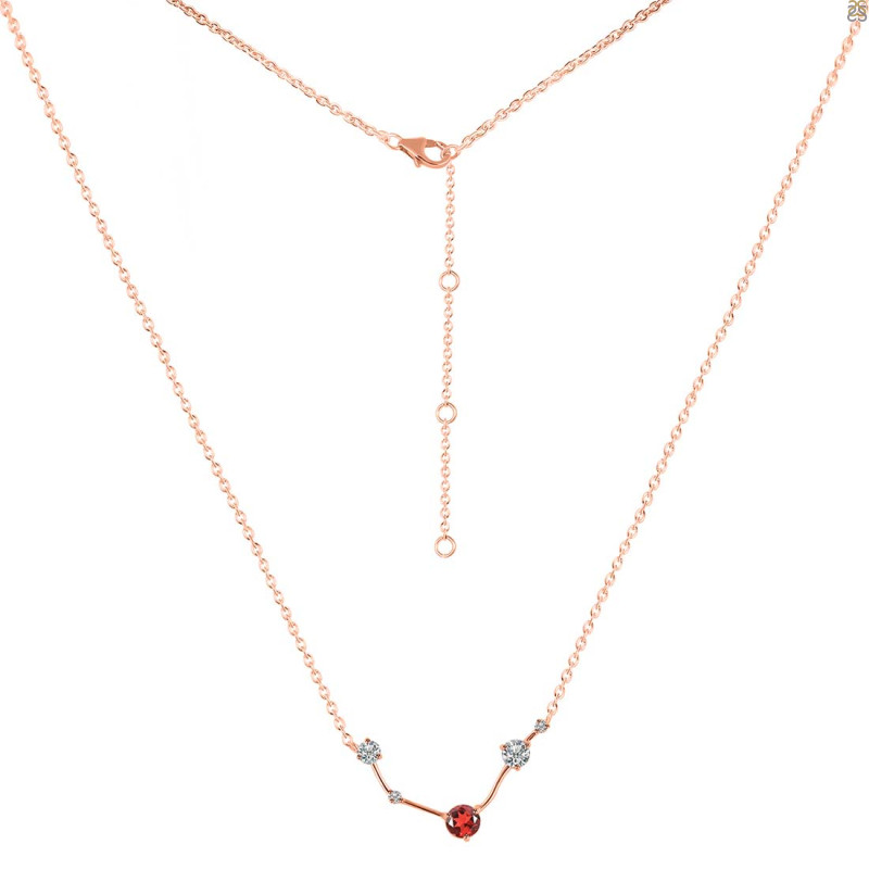 Aries Zodiac Star Constellation Garnet & White Topaz Necklace GAR-RDN-488.