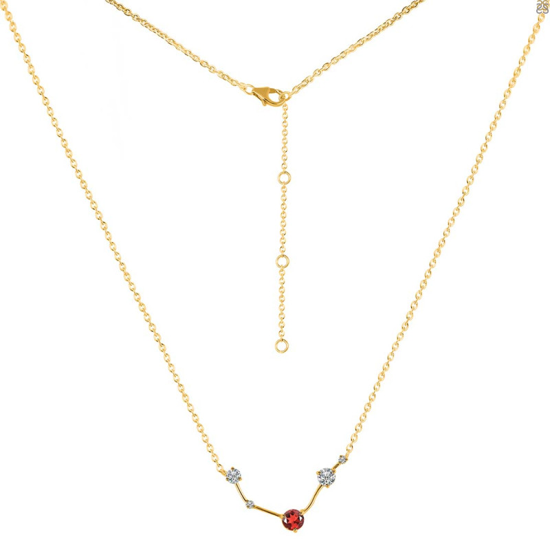 Aries Zodiac Star Constellation Garnet & White Topaz Necklace GAR-RDN-488.