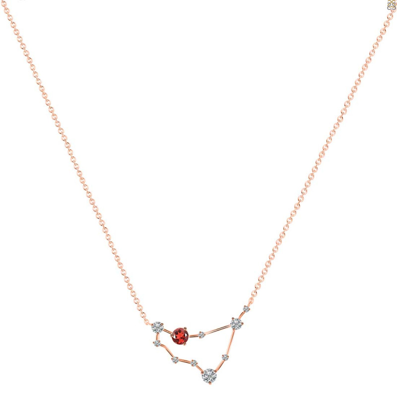 Capricorn Zodiac Star Constellation Garnet & White Topaz Necklace GAR-RDN-489.