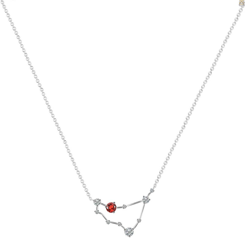 Capricorn Zodiac Star Constellation Garnet & White Topaz Necklace GAR-RDN-489.