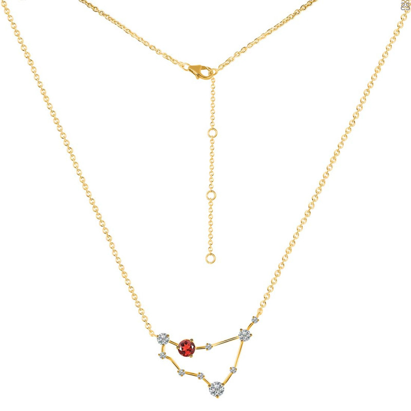 Capricorn Zodiac Star Constellation Garnet & White Topaz Necklace GAR-RDN-489.