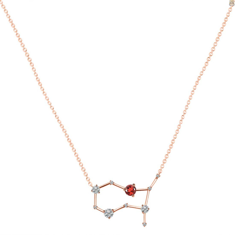 Gemini Zodiac Star Constellation Garnet & White Topaz Necklace GAR-RDN-490.