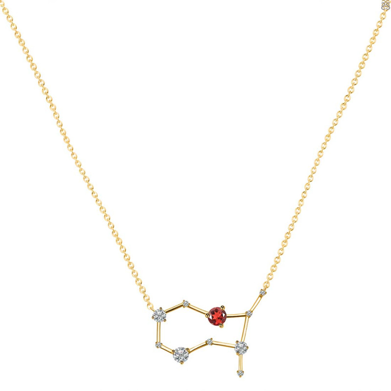 Gemini Zodiac Star Constellation Garnet & White Topaz Necklace GAR-RDN-490.