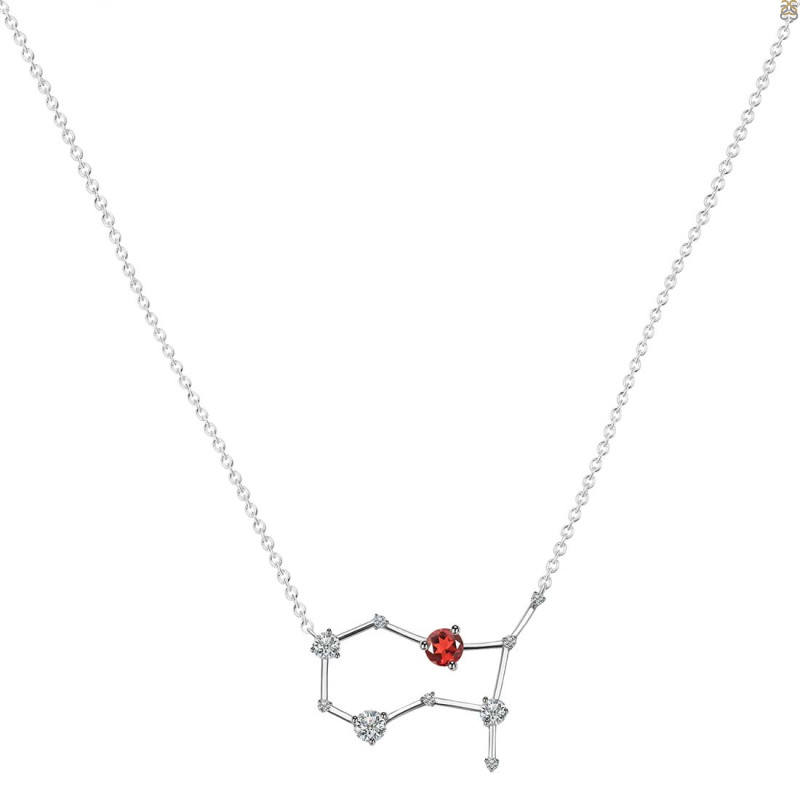 Gemini Zodiac Star Constellation Garnet & White Topaz Necklace GAR-RDN-490.