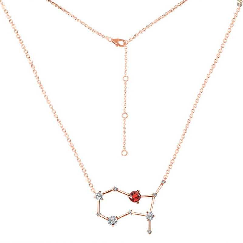 Gemini Zodiac Star Constellation Garnet & White Topaz Necklace GAR-RDN-490.